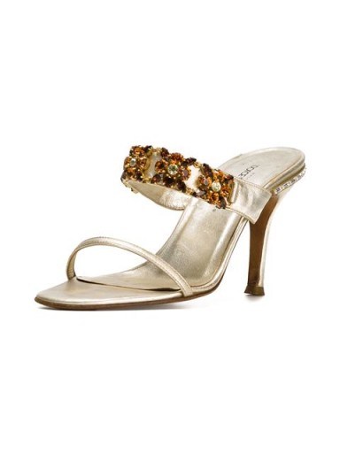 DOLCE & GABBANA VINTAGE crystal embellished mules circa 2000 ~ silver metallic heels ~ designer footwear ~ high heel shoes ~ crystal embellishments ~ glamour ~ glamorous accessories - flipped