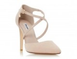 DUNE ~ CONNIE Cross Strap Two Part Court Shoe in blush. Strappy shoes – pointed toe – chic courts – elegant high heels