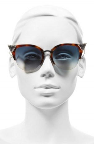 Fendi Crystal 52mm Tipped Cat Eye Sunglasses in Havana Gold – as worn by Jennifer Lopez out in New York, 8 July 2016. Celebrity eyewear | star style accessories | designer fashion - flipped
