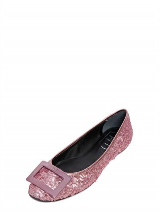 ROGER VIVIER 10MM GOMMETTE LEATHER & SEQUIN FLATS ~ flat pink shoes ~ embellished ballet flats ~ chic accessories - flipped