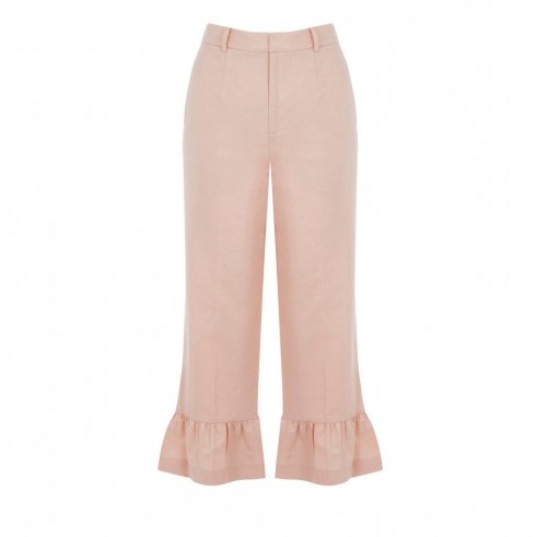 Warehouse frill hem trousers light pink – cropped length – ruffle hem - flipped