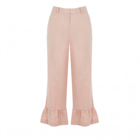Warehouse frill hem trousers light pink – cropped length – ruffle hem