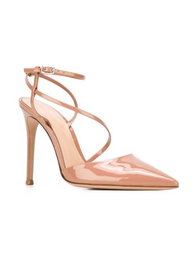 GIANVITO ROSSI Praline patent leather pumps, strappy high heels, pointed toe, luxe style shoes, dreamy ankle straps, elegant & feminine