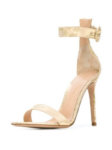 GIANVITO ROSSI Portofino sandals, gold tone high heels, stiletto heeled shoes, sexy ankle straps, designer footwear, barely there, luxe accessories, elegant & feminine - flipped
