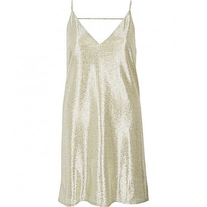 River Island gold foil slip dress – metallic party dresses – going out glamour – evening fashion – mini length