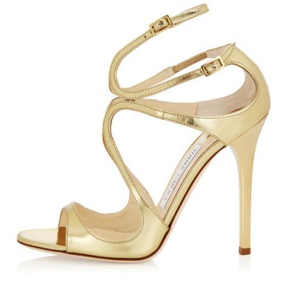 Jimmy Choo Lance Wavy Strap Sandal in gold – as worn by singer Jessie James Decker, attending the BODY At The ESPYs pre-party, Los Angeles, 12 July 2016. Celebrity high heels | strappy designer shoes | star style accessories - flipped