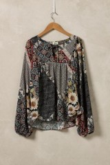 ANTHROPOLOGIE Hervine Peasant Top, Grey ~ flower printed blouses ~ floral prints ~ pretty summer tops