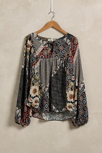 ANTHROPOLOGIE Hervine Peasant Top, Grey ~ flower printed blouses ~ floral prints ~ pretty summer tops - flipped