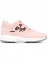 HOGAN Interactive sneakers in pink blush suede. Designer trainers | sports luxe | casual flats | flat shoes