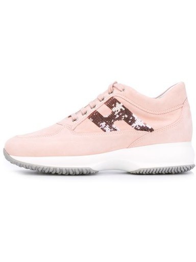 HOGAN Interactive sneakers in pink blush suede. Designer trainers | sports luxe | casual flats | flat shoes - flipped