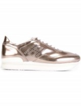 HOGAN studded logo sneakers metallic leather. Sports luxe | luxury designer trainers | flat shoes | casual flats