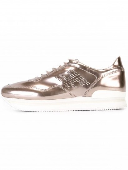 HOGAN studded logo sneakers metallic leather. Sports luxe | luxury designer trainers | flat shoes | casual flats - flipped