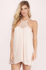Tobi – Hollywood and Vine Shift Dress toast ~ mini dresses ~ summer day wear ~ holiday fashion ~ strappy back ~ crochet front bodice