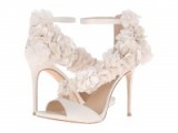 Imagine Vince Camuto Daphne in ivory – floral embellished wedding sandals – ankle strap high heels – bridal accessories