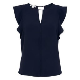 Whistles ~ Imelda Fluted Sleeve Top navy. Blue cap sleeved tops | frilled sleeves | fluted sleeved blouses - flipped