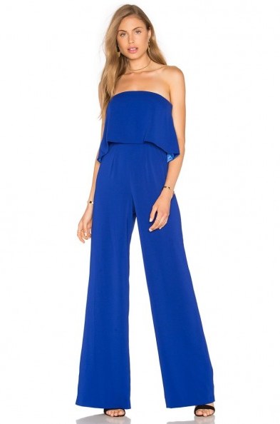 JAY GODFREY MOORE JUMPSUIT electric blue – from Olivia Palermo’s Hampton’s must-have’s, July 2016. Celebrity jumpsuits | Olivia Palermo style fashion | star style fashion | strapless - flipped