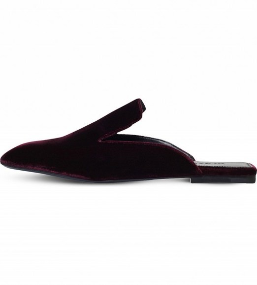 JIL SANDER Velvet slippers in wine. Designer flats | flat shoes | mule | chic mules | slip on - flipped