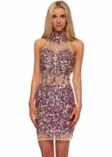 JOVANI Sparkling Pink Crystal Mesh Party Dress ~ shimmering occasion dresses ~ semi sheer ~ crystals ~ embellished ~ glamour ~ glamorous fashion