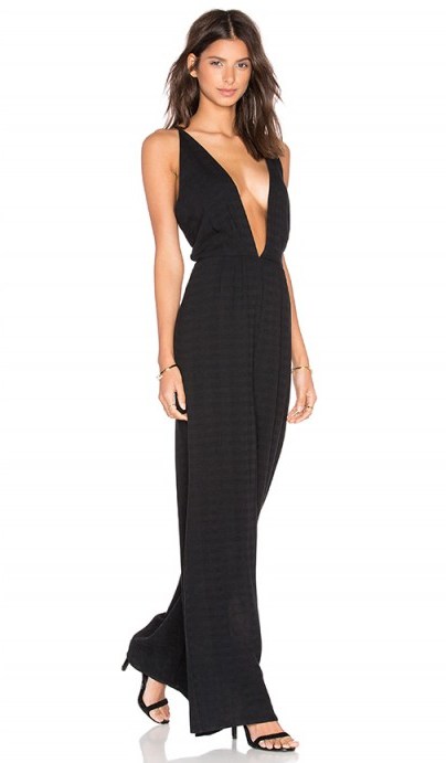 KENDALL + KYLIE DEEP V JUMPSUIT black. Plunge front jumpsuits | evening fashion | plunging neckline | going out - flipped
