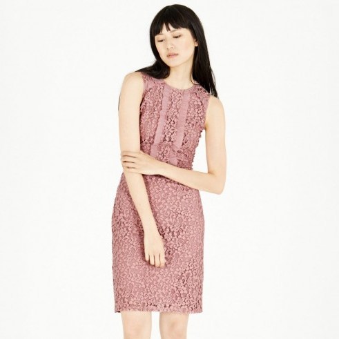 Warehouse short sleeve panel lace dress in light pink – sleeveless dresses – summer style fashion – feminine – front ruffle detail - flipped