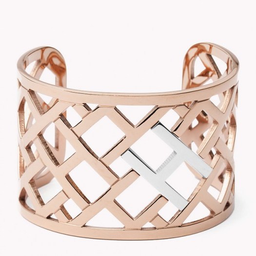 Tommy Hilfiger lattice cuff. Rose gold tone jewellery | fashion jewelry cuffs - flipped