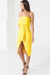 LAVISH ALICE Canary Yellow Bandeau Cropped Tie Front Midi Dress – summer fashion – strapless dresses