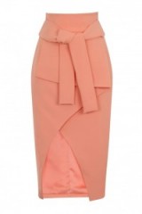 LAVISH ALICE Coral Tie Front Asymmetric Wrap Midi Skirt – summer skirts – chic style fashion