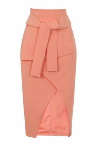 LAVISH ALICE Coral Tie Front Asymmetric Wrap Midi Skirt – summer skirts – chic style fashion - flipped