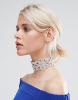 Love Rocks Flower Rhinestone Choker silver tone. Wide embellished chokers | floral designer necklaces | chunky fashion jewellery | feminine style