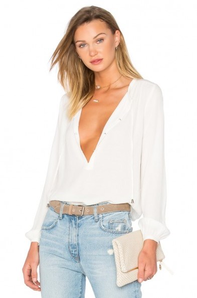 LOVERS + FRIENDS HEATWAVE TOP ivory – from Olivia Palermo’s Hampton’s must-have’s, July 2016. Celebrity style fashion | cool summer blouses | chic long sleeved tops | Olivia Palermo style - flipped