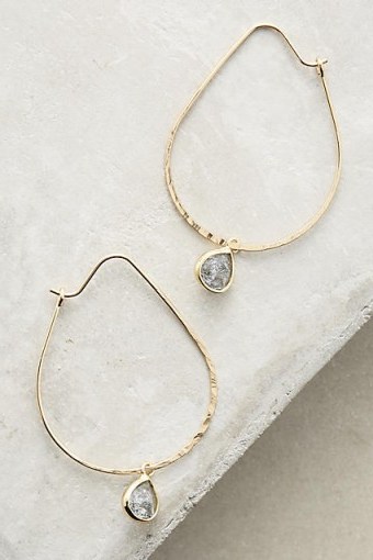 Anthropologie ~ Mezzo Hoop Earrings. Gold metal fashion jewellery | large delicate hoops | glass pendant drops - flipped