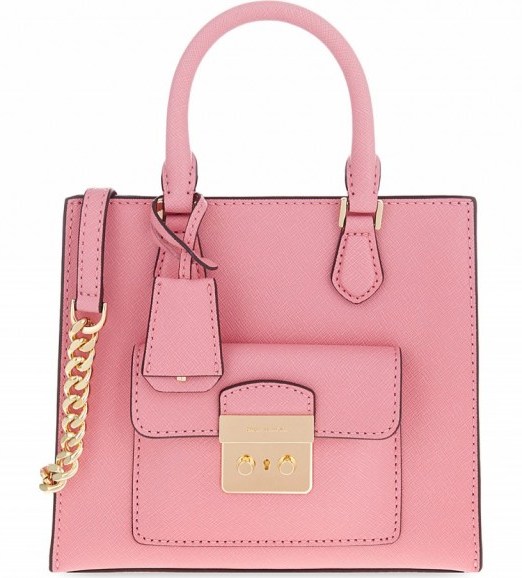MICHAEL MICHAEL KORS Bridgette small saffiano leather messenger misty rose – pink bags – designer accessories – luxe style handbags - flipped