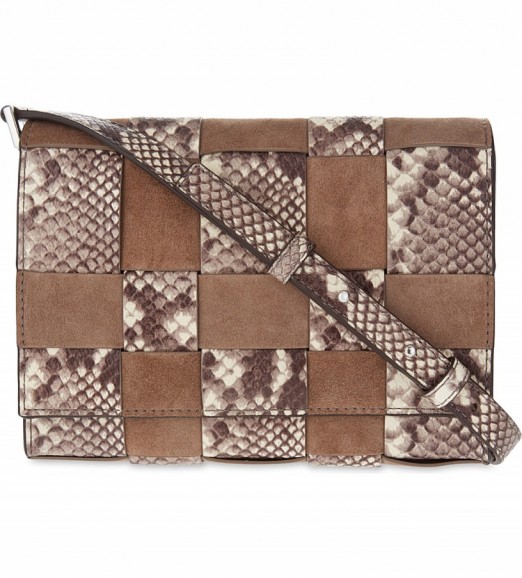 MICHAEL MICHAEL KORS Vivian suede and snake-embossed messenger bag – designer bags – 70s style handbags – casual chic accessories