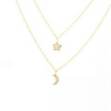 ALEXI ~ MOON AND STAR DOUBLE DROP NECKLACE 18ct Gold plated Sterling Silver. Fashion jewellery | Cubic Zirconia necklaces ~ delicate pendants