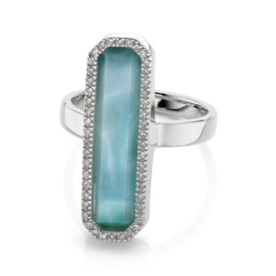 MONICA VINADER ~ NAIDA RECTANGLE RING sterling silver. Long statement rings | blue gemstone jewellery | larimar gemstones | pave diamonds | occasion jewelry - flipped
