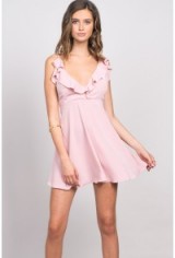 Oh My Love Frill Front Skater Dress Pink. Ruffled deep V neckline | plunge front dresses | plunging necklines