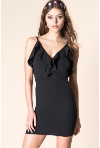 OH MY LOVE Frill Plunge Bodycon Dress in Black. Plunge front dresses | low cut neckline | plunging necklines | LBD - flipped