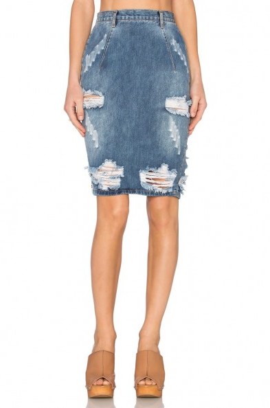 ONE TEASPOON FREELOVE SKIRT in ford. Blue denim pencil skirts | destroyed | ripped | distressed | casual weekend fashion - flipped