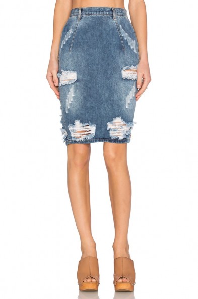 ONE TEASPOON FREELOVE SKIRT in ford. Blue denim pencil skirts | destroyed | ripped | distressed | casual weekend fashion