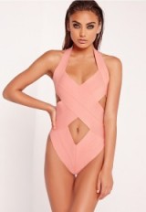 Missguided peace + love bandage cross over swimsuit pink ~ beach ready ~ holiday swimsuits ~ cut out swimwear ~ glamour by the pool ~ glamorous beachwear ~ summer accessories