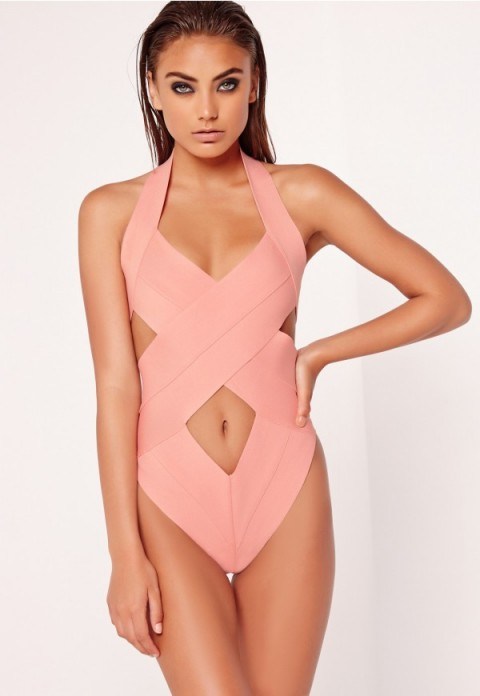Missguided peace + love bandage cross over swimsuit pink ~ beach ready ~ holiday swimsuits ~ cut out swimwear ~ glamour by the pool ~ glamorous beachwear ~ summer accessories - flipped