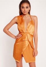 Missguided peace + love silky wrap dress orange ~ plunge front evening dresses ~ party fashion ~ affordable luxe ~ deep v neck ~ glamorous going out style