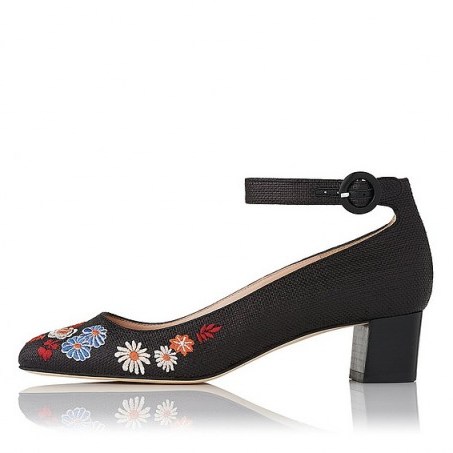 lk bennett Peggy Raffia Embroidered Block Heels ~ floral embroidery shoes ~ mid heel ~ ankle strap ~ chic footwear - flipped