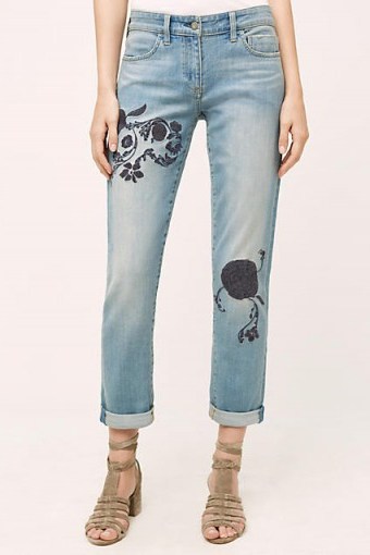 Pilcro Embroidered Boyfriend Jeans ~ light blue denim ~ floral embroidery - flipped