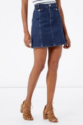 oasis pocket detail denim skirt. A line skirts | 70s style | blue dark wash denim | casual fashion - flipped