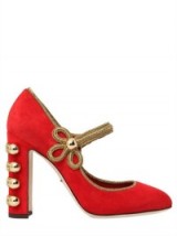 DOLCE & GABBANA 105MM MILITARY SUEDE MARY JANE PUMPS red & gold ~ beautiful Italian mary janes ~ shoes made in Italy ~ luxury high heels ~ embellished heel
