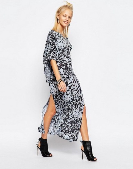 Religion Cape Back Maxi Dress In Abstract Animal Print ~ long glamorous dresses ~ glamour ~ double side splits - flipped