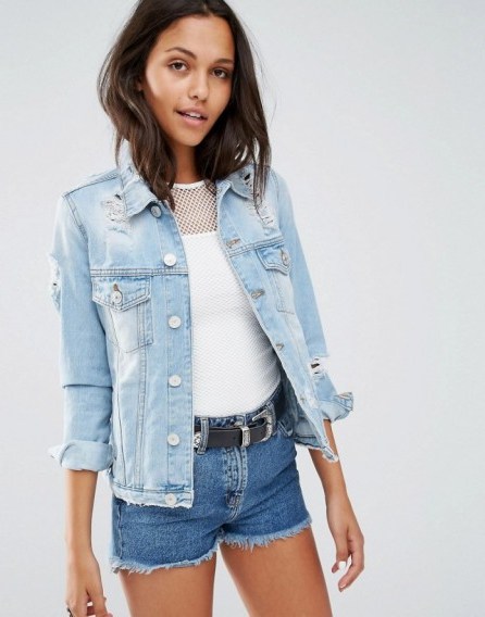 River Island Denim Western Jacket light authentic. Distressed blue denim | casual jackets | ripped | destroyed - flipped