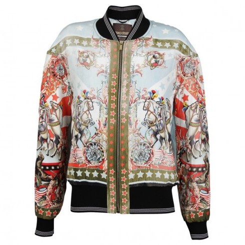 Roberto Cavalli Sound & Vision Bomber Jacket. Silk printed designer jackets | luxe casual fashion | luxury clothing - flipped