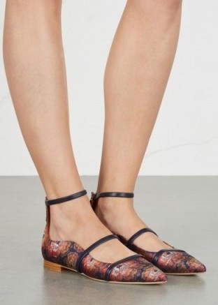 Malone Souliers – Robyn floral leather flats ~ stylish flat shoes ~ ankle strap style ~ embroidered ~ strappy - flipped
